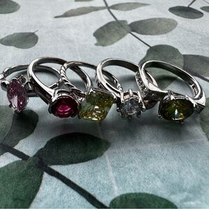 Elegant Multi-Stone Silver Rings Set